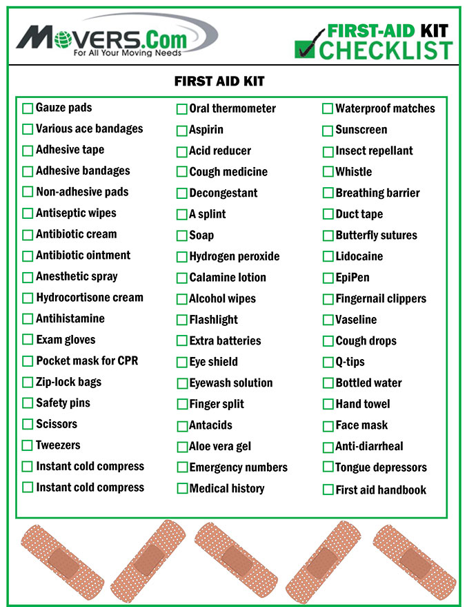 First Aid Kit Checklist Movers